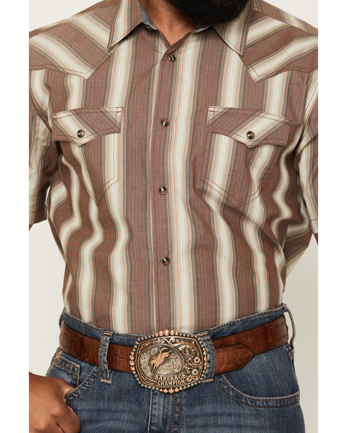 Cody James Men's Gopher Striped Print Short Sleeve Snap Western Shirt