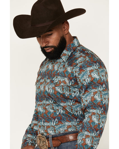 Cody James Men's Gilbert Paisley Print Long Sleeve Snap Western Shirt