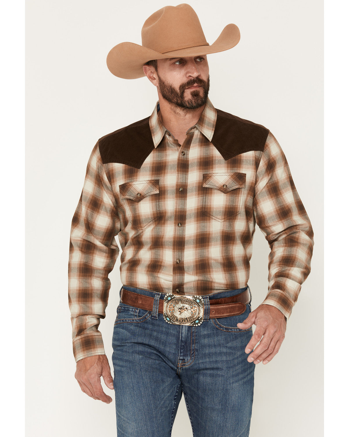 Cody James Men's Mad Plaid Print Corduroy Long Sleeve Snap Western Shi