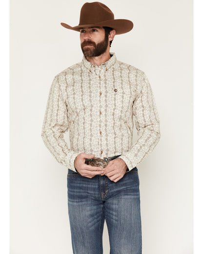 Cody James Men's Hickory Floral Stripe Print Long Sleeve Button-Down S