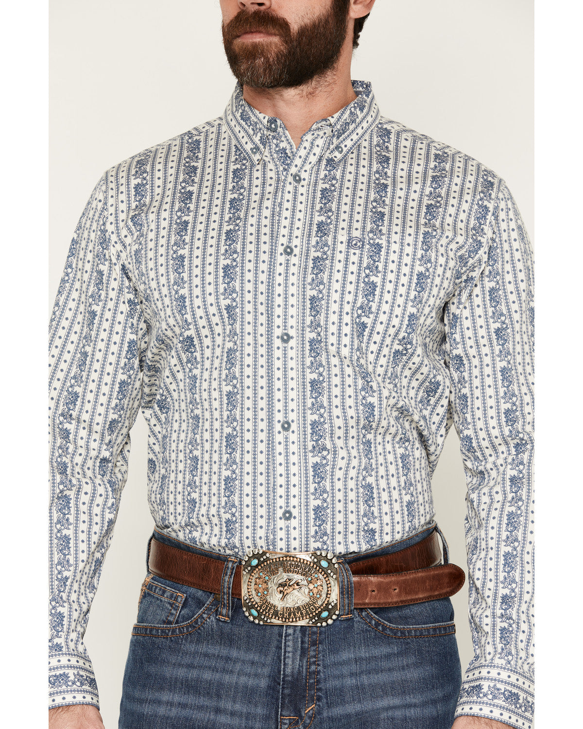 Cody James Men's Day Drinker Floral Stripe Print Long Sleeve Button-Do