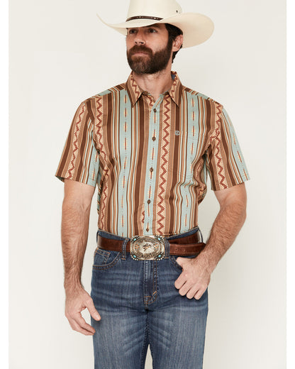 Cody James Men's Southwestern Stripe Print Short Sleeve Button-Down St