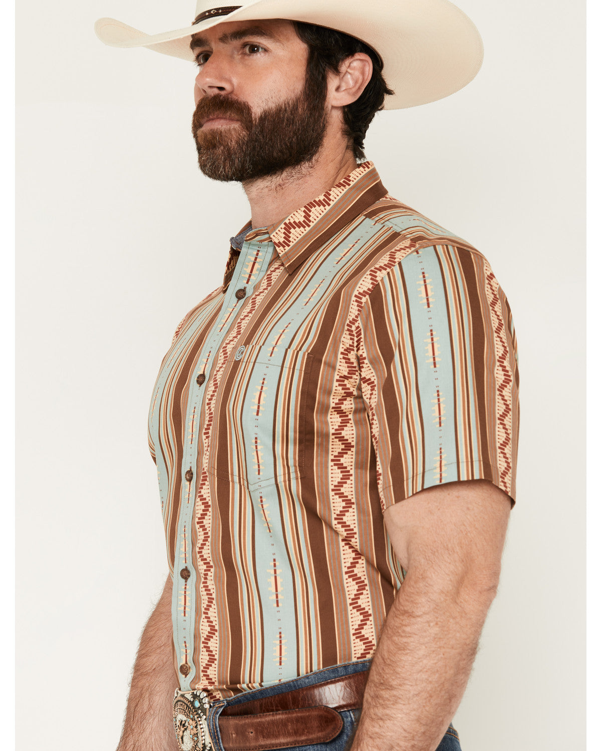 Cody James Men's Southwestern Stripe Print Short Sleeve Button-Down St