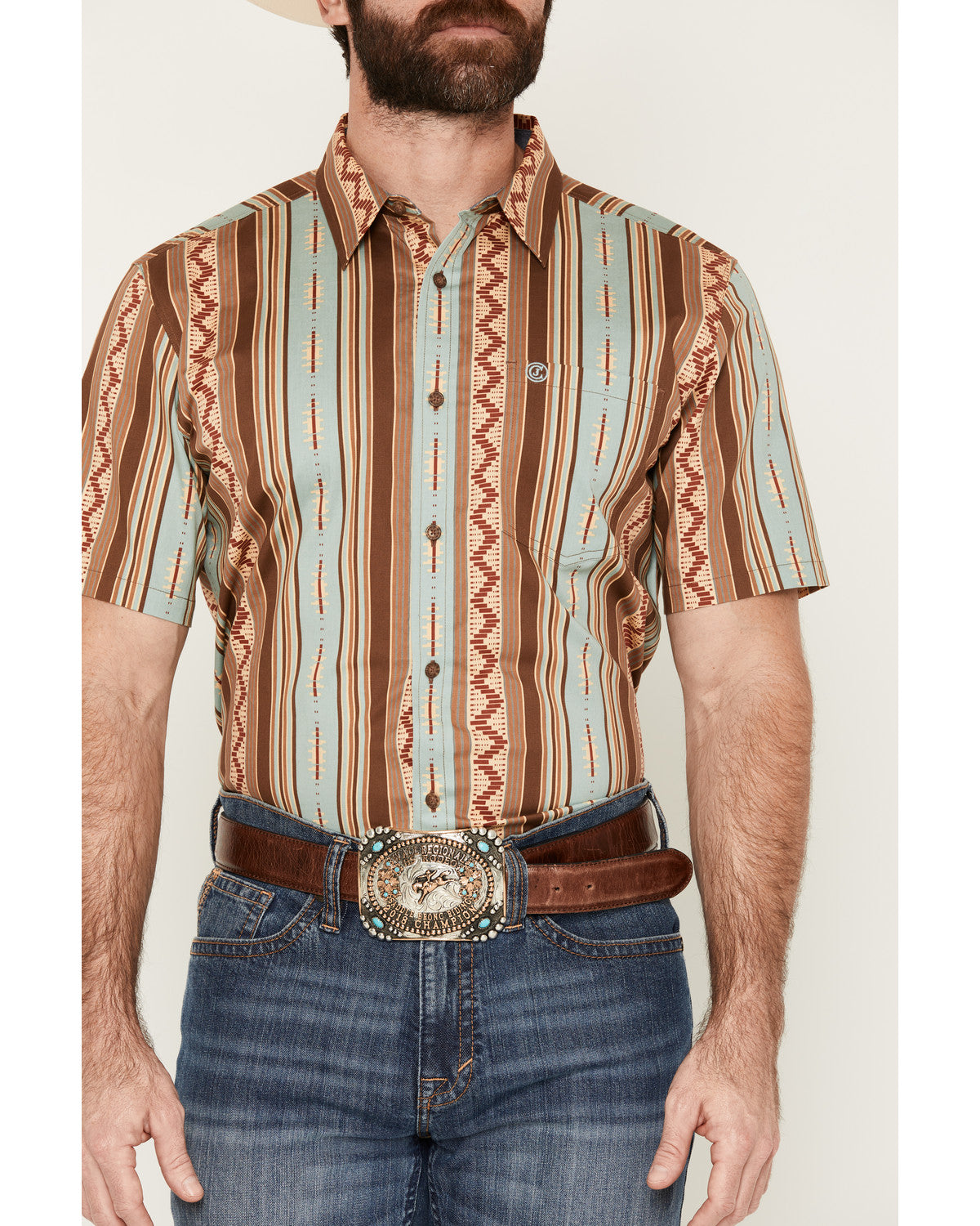 Cody James Men's Southwestern Stripe Print Short Sleeve Button-Down St