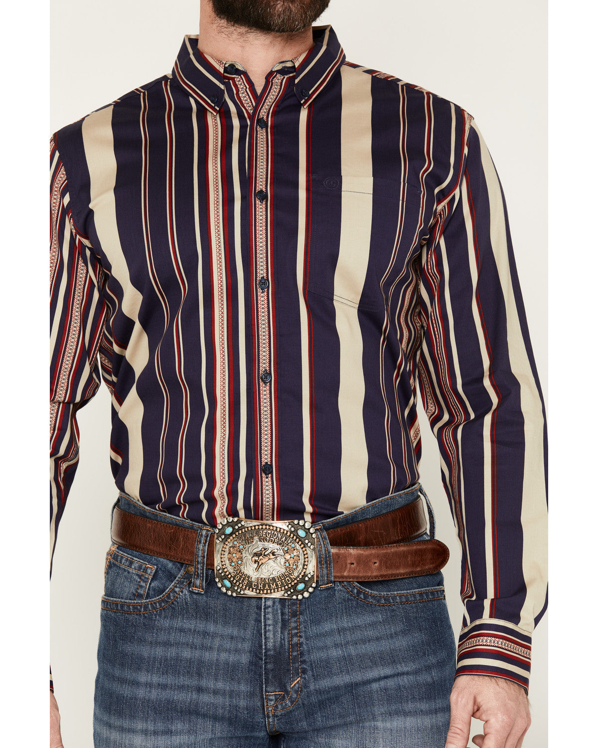 Cody James Men's Red Dog Southwestern Stripe Print Long Sleeve Button-