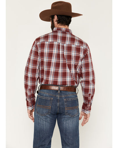 Cody James Men's Ruby Red Plaid Print Long Sleeve Button-Down Stretch